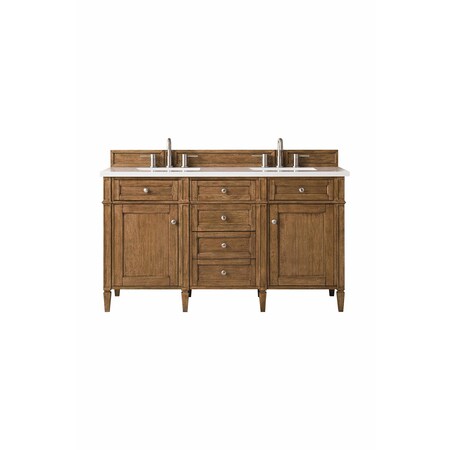 James Martin Vanities Brittany 60in Double Vanity, Saddle Brown w/ 3 CM White Zeus Quartz Top 650-V60D-SBR-3WZ
